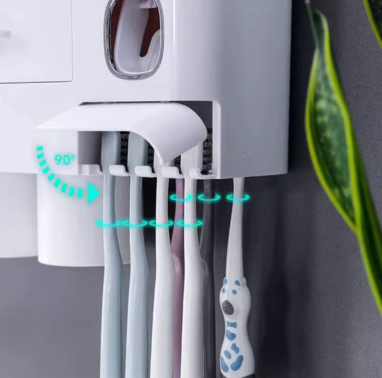 حامل فرشاة أسنان جداري بأربعة أكواب Porte-brosse à dents magnétique mural, distributeur automatique de dentifrice