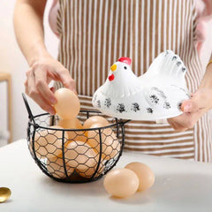 سلة تخزين من الحديد المطاوع على شكل دجاجة للبيض Panier de rangement pour œufs