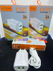 Chargeur Fly Phone 2Ports USB Fast Charge 1m