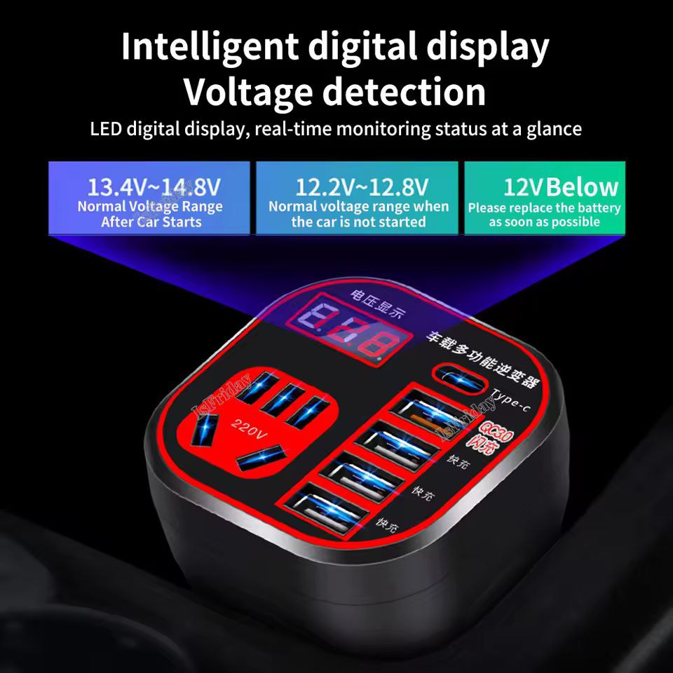 multifunctional car power inverter with Led display 24v 12v 220v