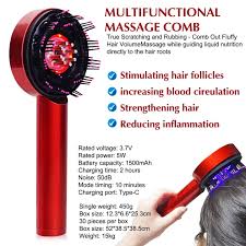 مشط شعر متعدد الوظائف 3في1 مع ضوء أحمر وأزرق وفرشاة توزيع Massage comb