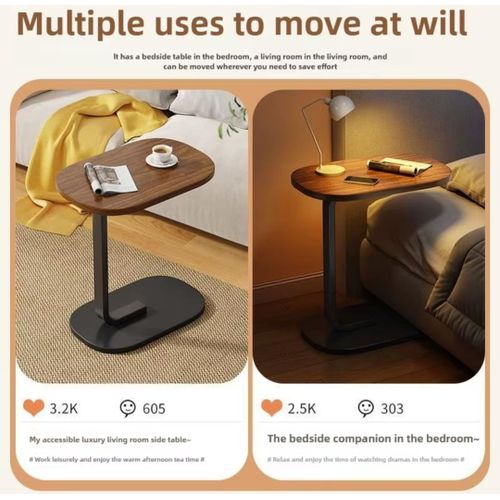 Table d'appoint en forme de C avec roulettes, mini table basse,