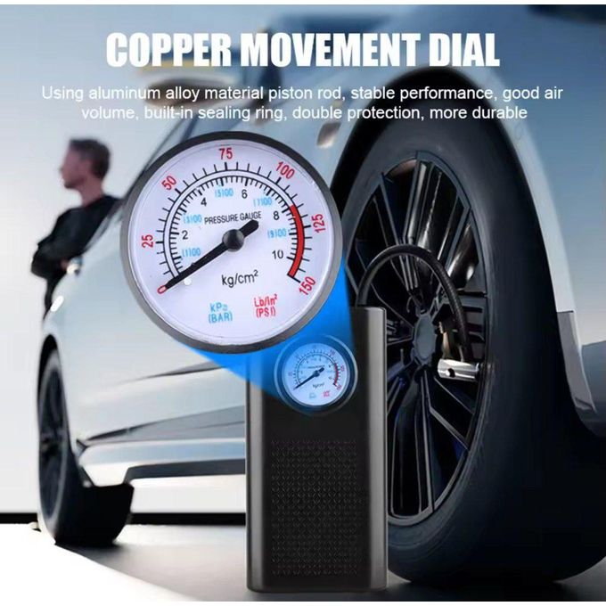مضخة هواء محمولة قابلة لإعادة الشحن للسيارة مزودة بمقياس ضغط وقوة Pompe à air portable rechargeable pour voiture, modèle RSD-DCQB07, avec manomètre et puissance de 120 watts
