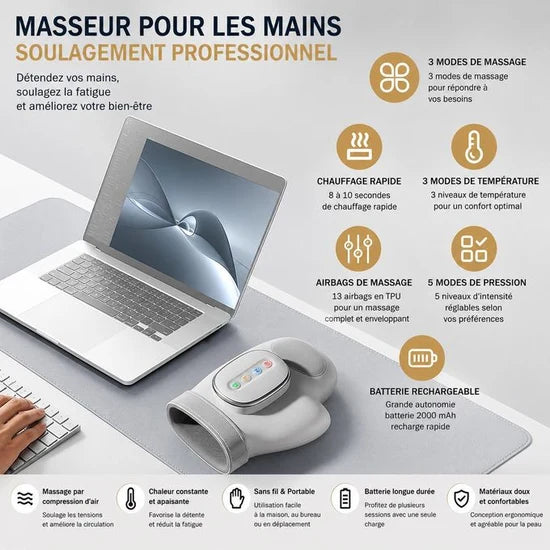 جهاز تدليك كهربائي لليد مع خاصية التسخين والضغط Masseur de Main Électrique avec Chaleur et Compression