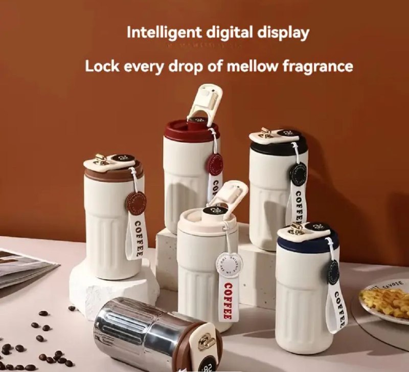 tasse à café isotherme en acier inoxydable avec affichage de la température