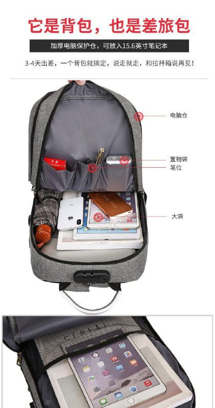 Sac à dos antivol avec port de chargement USB et serrure à combinaison