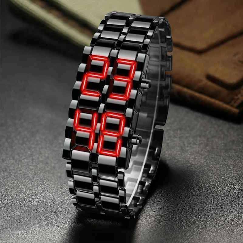 Montre-bracelet numérique en métal noir pour hommes et garçons ساعة يد رقمية معدنية سوداء للرجال والأولاد