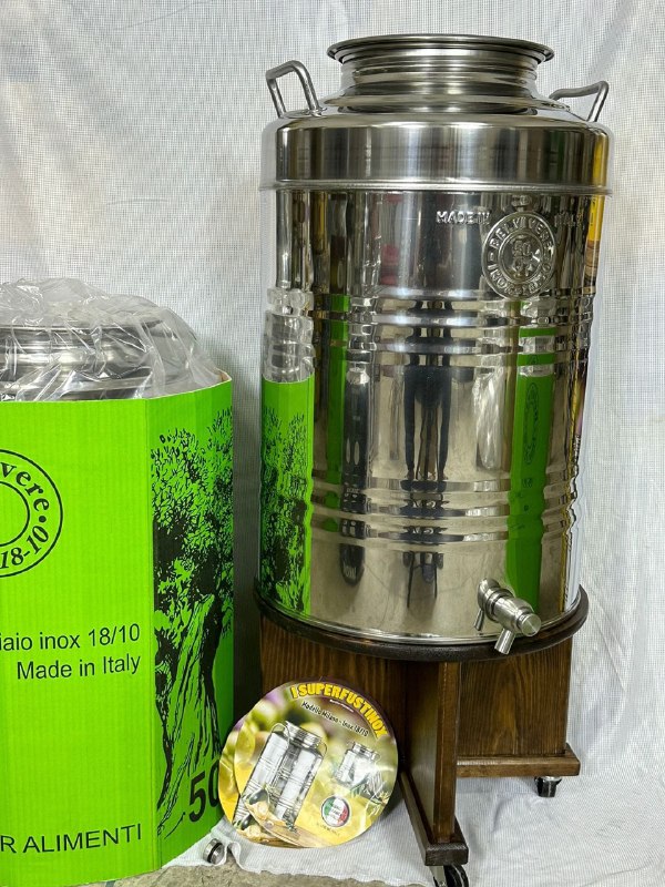 حاوية من الفولاذ المقاوم للصدأ بسعة 50 لترًا لتخزين ونقل السوائل الغذائية