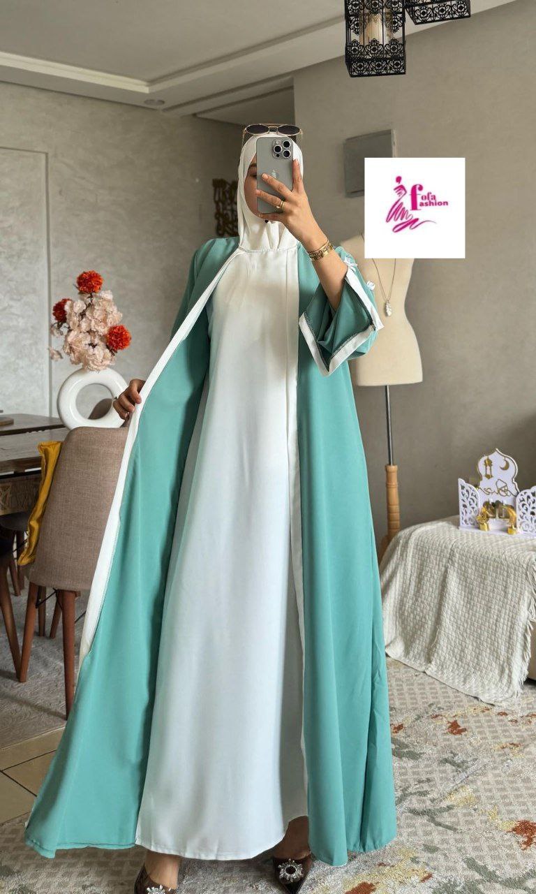 عباية والشال فصالة عصرية بثوب كريب روزا حرير