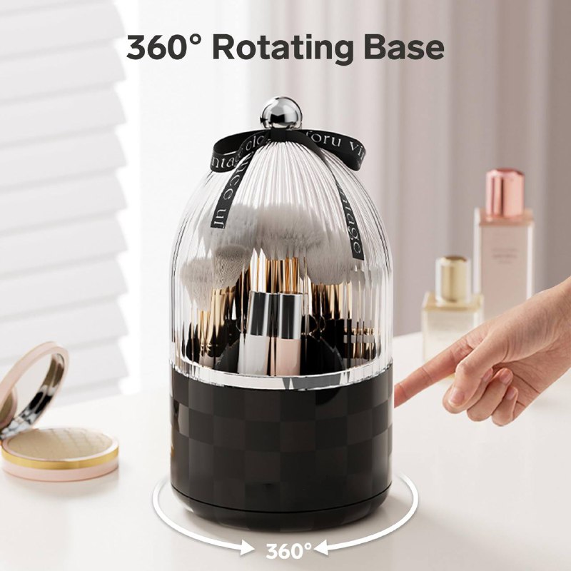 حامل فرش المكياج بغطاء منظم فرش مكياج دوار 360 درجة