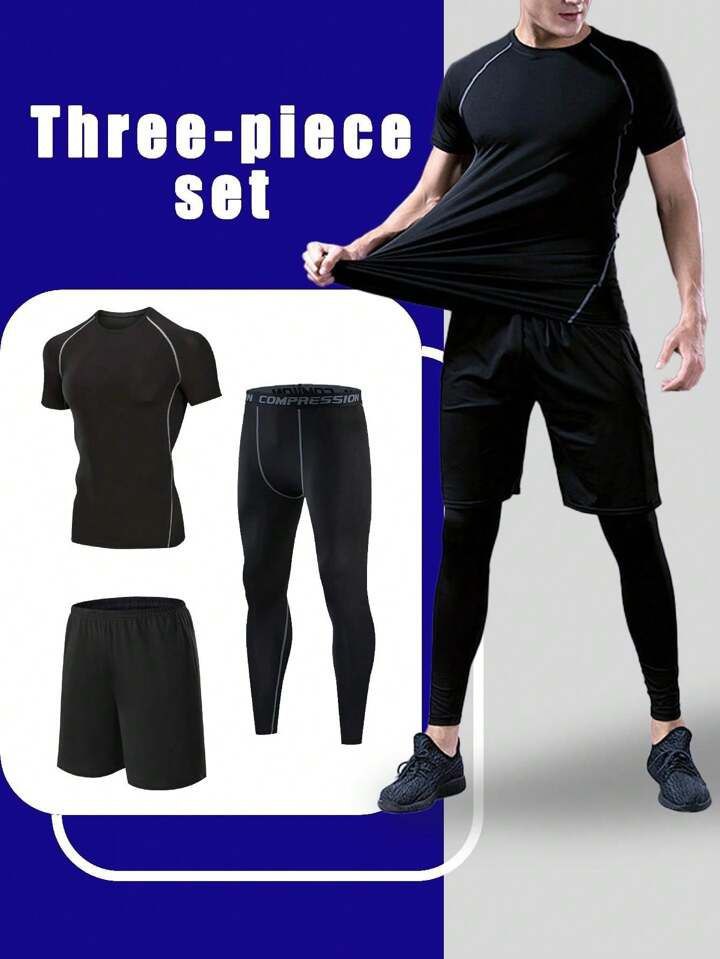 3pcs Combinaison de sport à compression pour homme