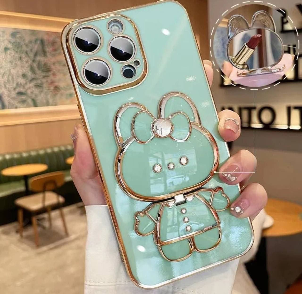 Coque de téléphone avec support caché غطاء مرآة ثلاثي الأبعاد ناعم مقاوم للصدمات