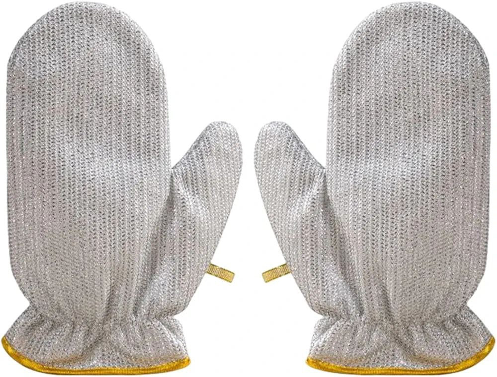 قفازات سلكية فضية مزدوجة الجوانب لغسل الأطباق Gants en fil d'argent double face pour la vaisselle