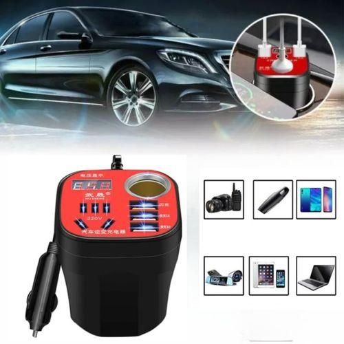 Convertisseur de Voiture 12V/24V à 220V avec Chargeur Téléphone et 3Ports USB