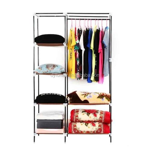 Armoire à vêtements portable amovible avec tissu non tissé et tige de suspension
