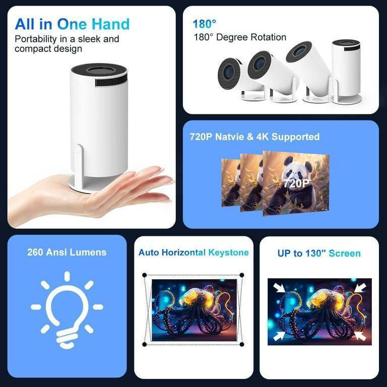 Mini Projecteur Android Double Wifi6 portable جهاز عرض صغير محمول فائق الدقة متوافق مع Android 11 و Netflix
