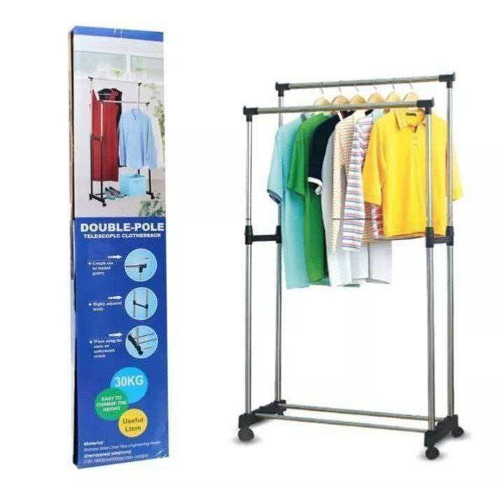 رف عرض الملابس رف الأحذية DOUBLE POLE TELESCOPIC CLOTHESRACK Présentoir à Vêtements, étagère à Chaussures