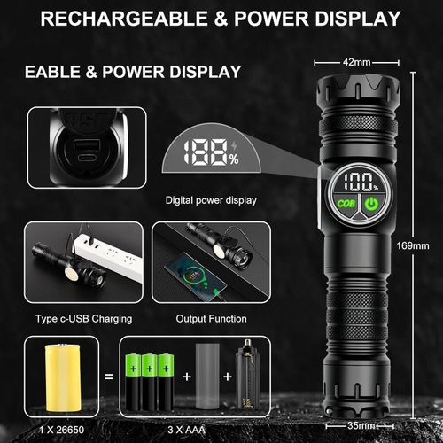 مصباح يدوي بضوء ساطع متعدد الوظائف 3في1 Lampe rechargeabble