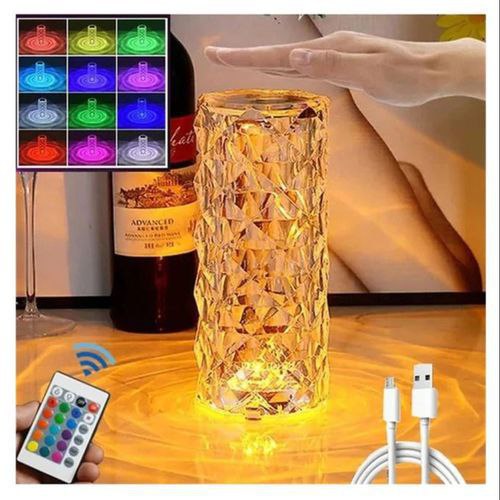 مصباح زجاجي شفاف بتصميم كريستال USB CHARGING Touch Lamp