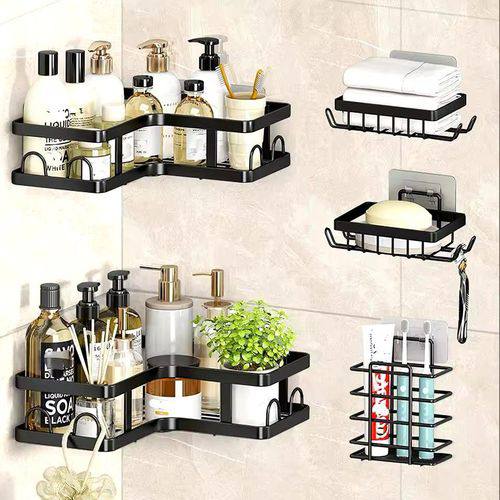 مجموعة من 5رفوف تخزين للحمام، رف تخزين للمطبخ بدون حفر Corner shower caddy