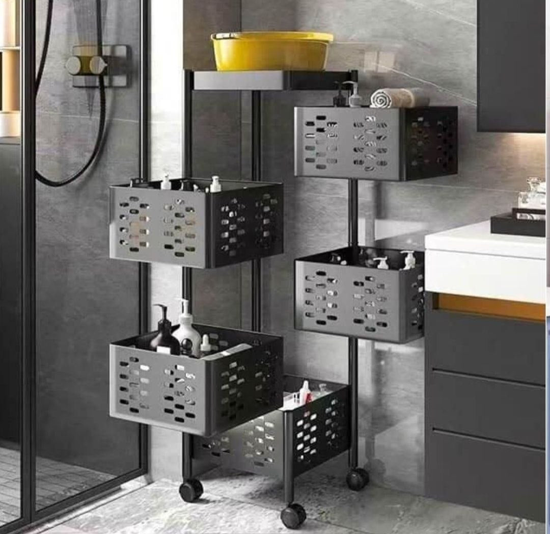 Chariot de rangement rotatif, Étagère de cuisine multicouche عربة تخزين دوارة، رف مطبخ متعدد الطبقات على عجلات، سلة تخزين للفواكه والخضراوات، منظم مطبخ متنقل