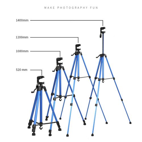 Trépied professionnel en aluminium bleu 3366 TRIPOD حامل احترافي ثلاثي القوائم أزرق من الألومنيوم ، للهواتف الذكية والكاميرات