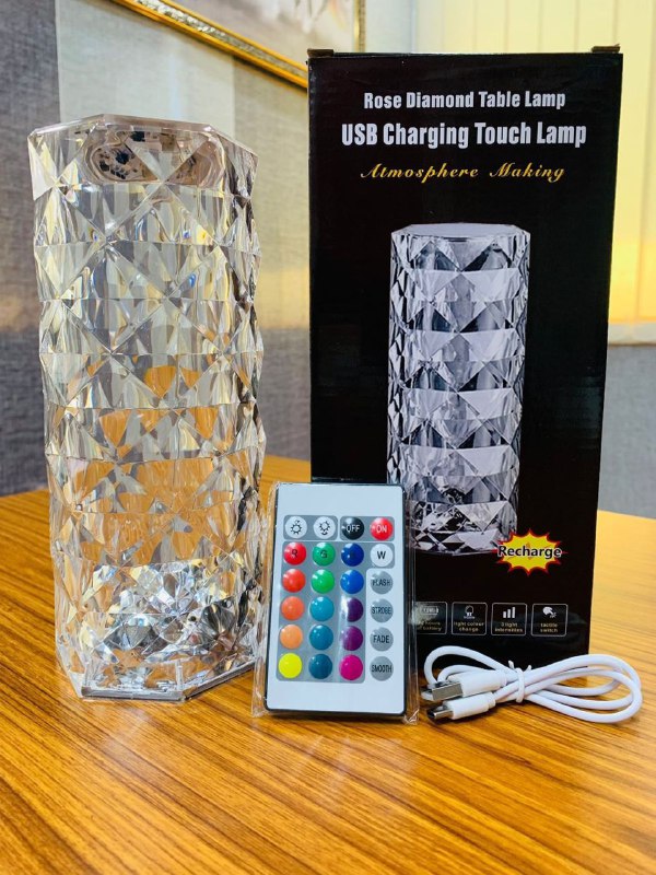 مصباح زجاجي شفاف بتصميم كريستال USB CHARGING Touch Lamp
