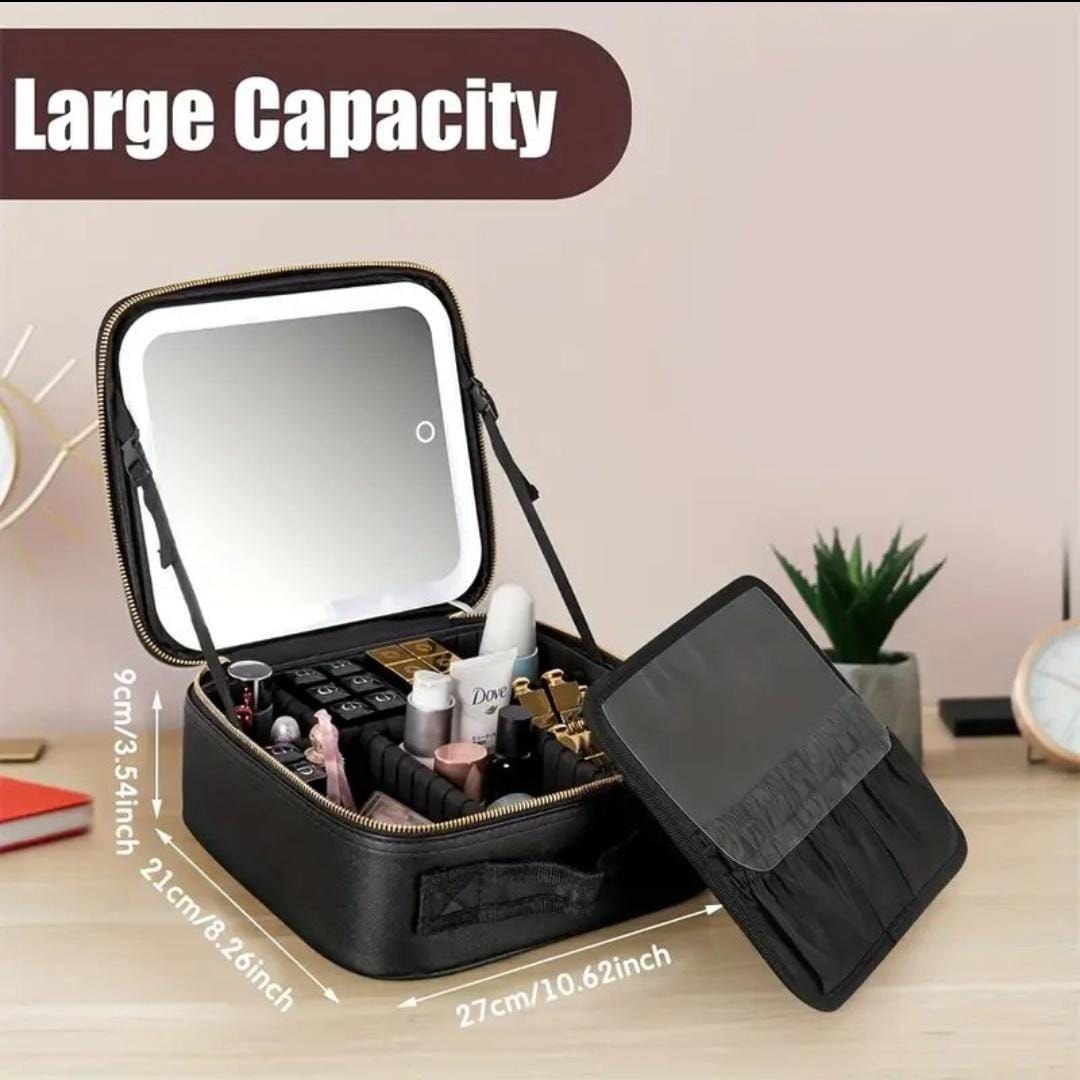 Boite Trousse de maquillage avec miroir LED , organisateur rangement de maquillage Sac Trousse de Toilette
