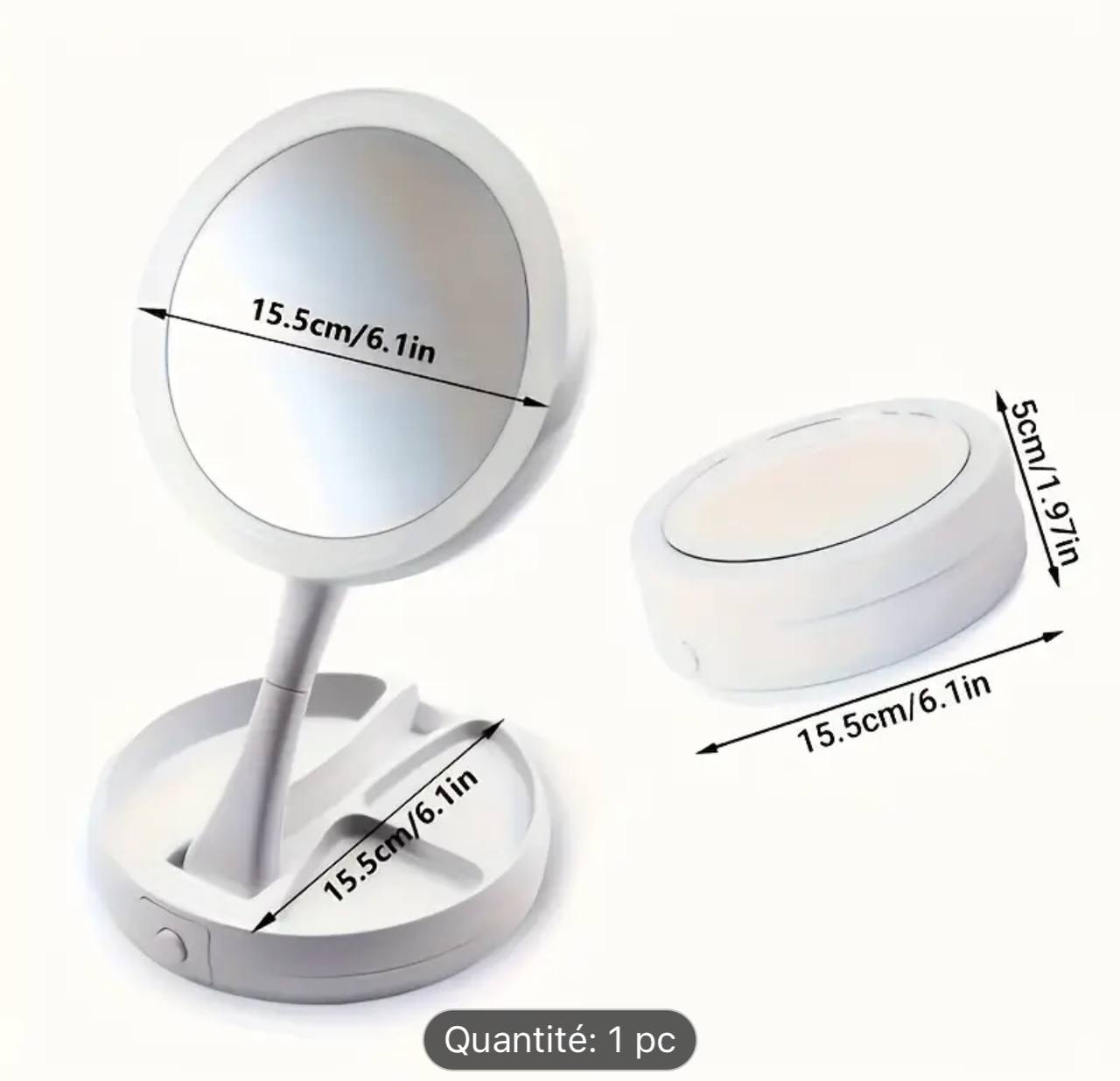 مرآة مكياج قابلة للطي بإضاءة LED مع صندوق تخزين