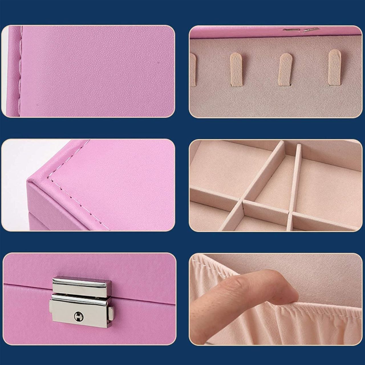 Boîte à Bijoux Élégante à Double Étage Coffret de Rangement حقيبة تخزين منظمة مع قفل للخواتم والقلائد والأساور صندوق مجوهرات