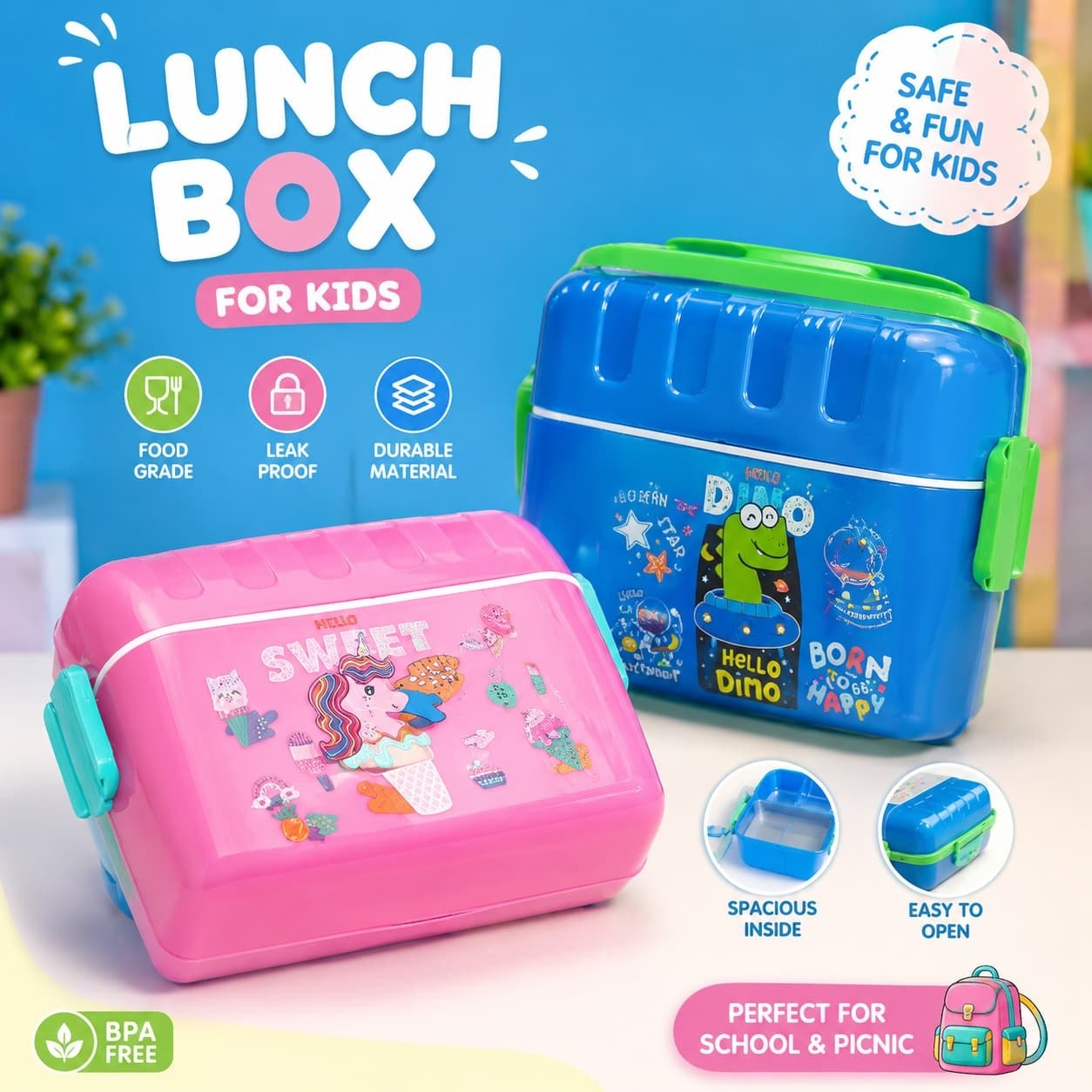 Lunch box in inox علبة غداء مع طقم زجاجات من الفولاذ المقاوم للصدأ