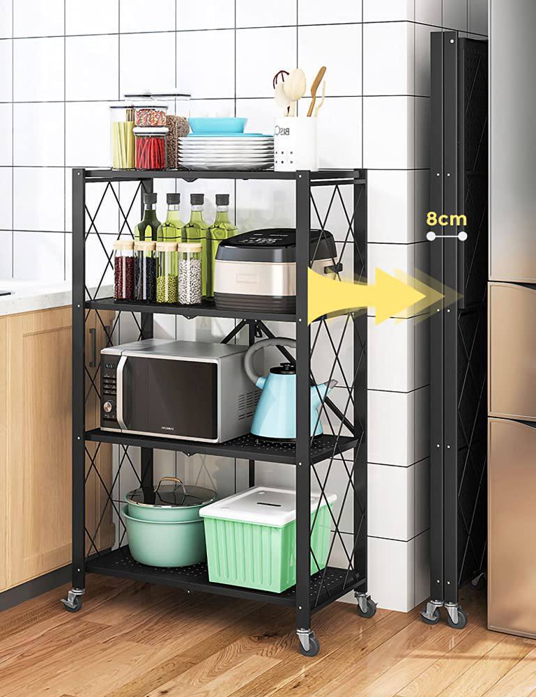 Étagère métallique pliante à roulettes 4 niveaux وحدة رفوف معدنية قابلة للطي من 4 طبقات مزودة بعجلات