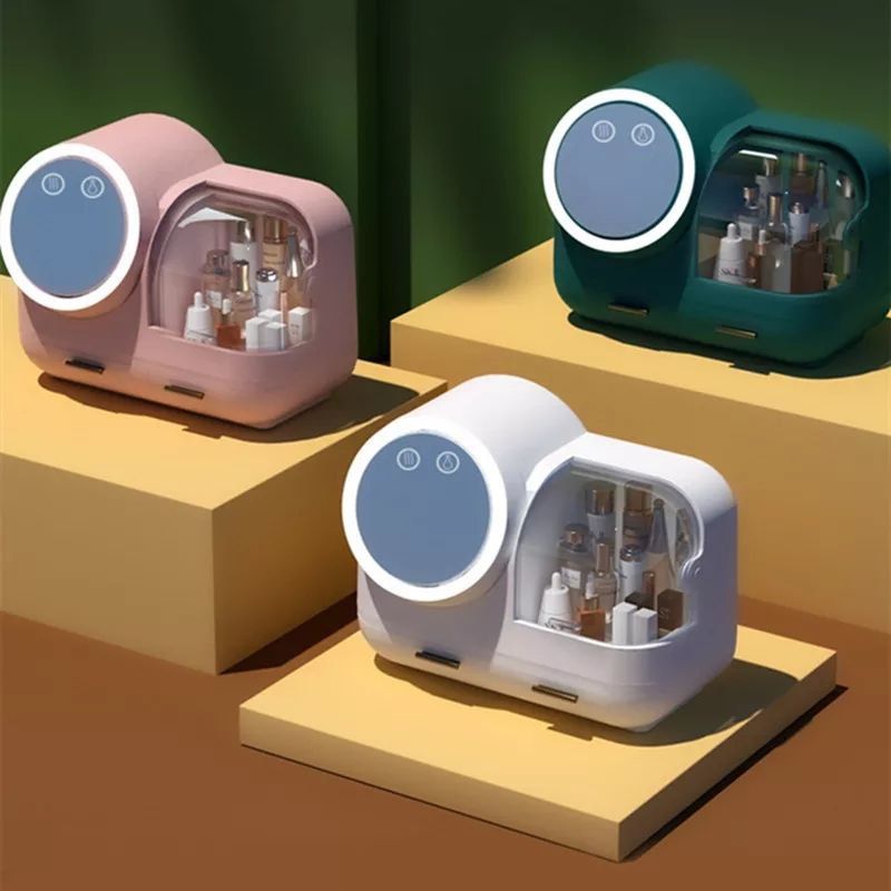 Organiseur de maquillage, boîte de rangement pour cosmétiques avec miroir LED