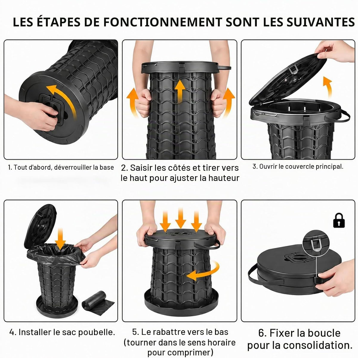 مرحاض تخييم قابل للطي ومحمول مع حقيبة Toilette de camping pliante et portable avec sac