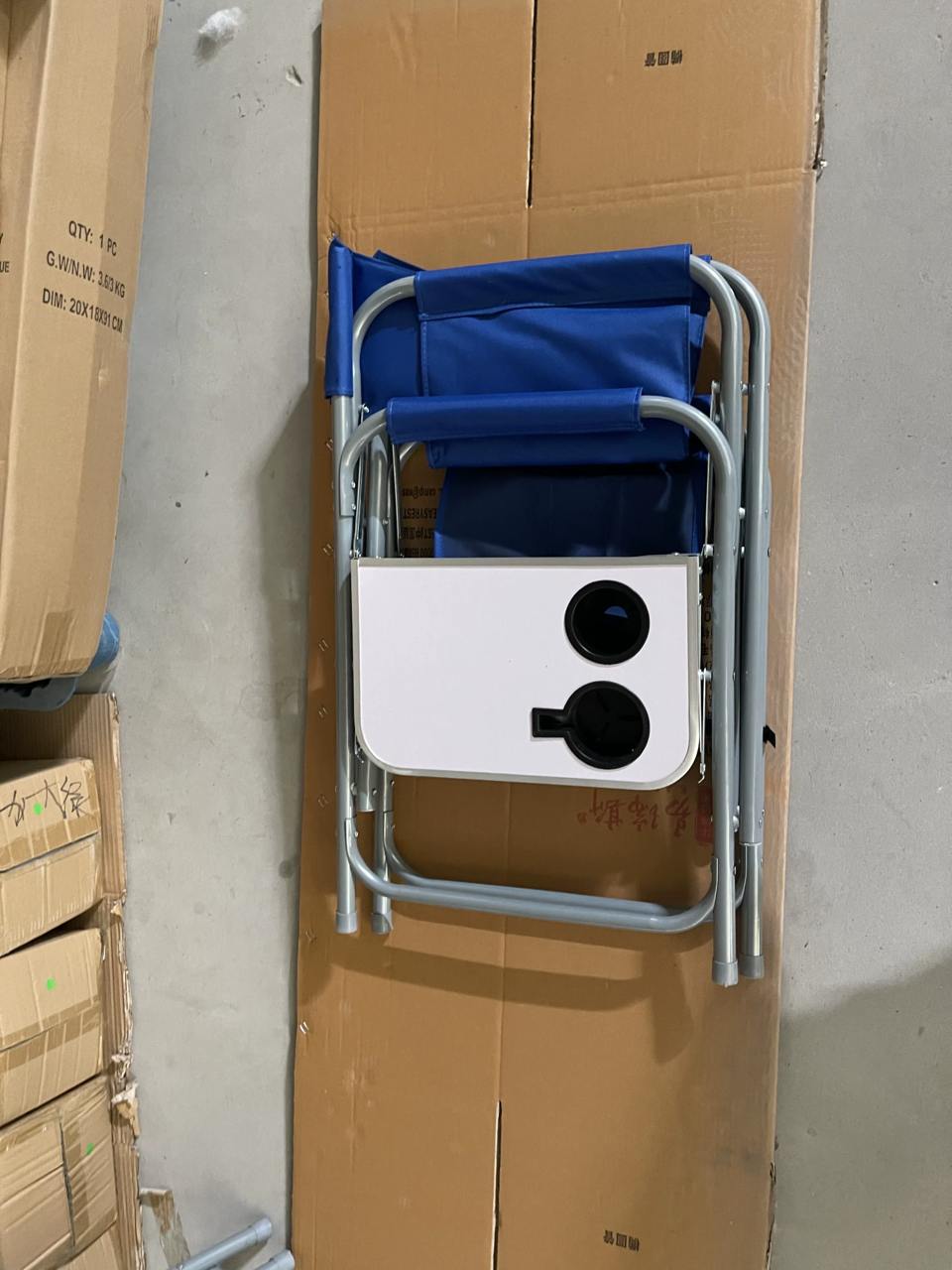 Chaise De Jardin Pliable Bleu Et Métal Gris Acini كرسي مخرج خارجي مع حامل للكوب وجيب جانبي للظهر