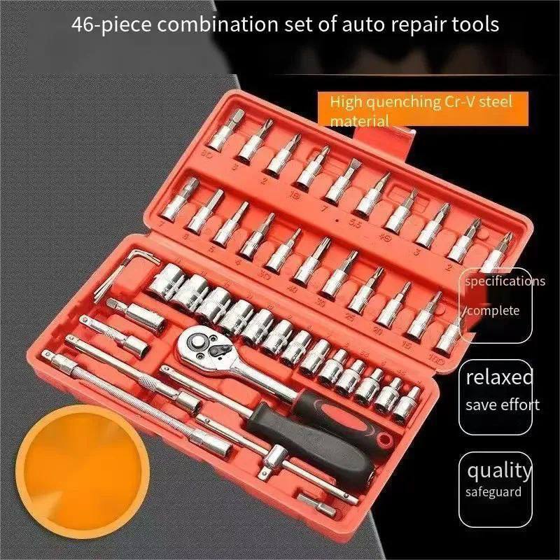 Ensemble d'outils douilles et cliquets Caisse A Outils 46 Pièces Avec Cliquet