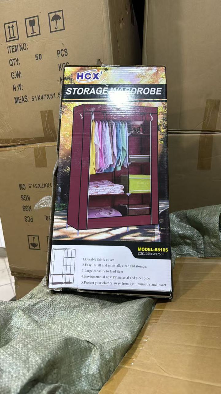 Armoire à vêtements portable amovible avec tissu non tissé et tige de suspension