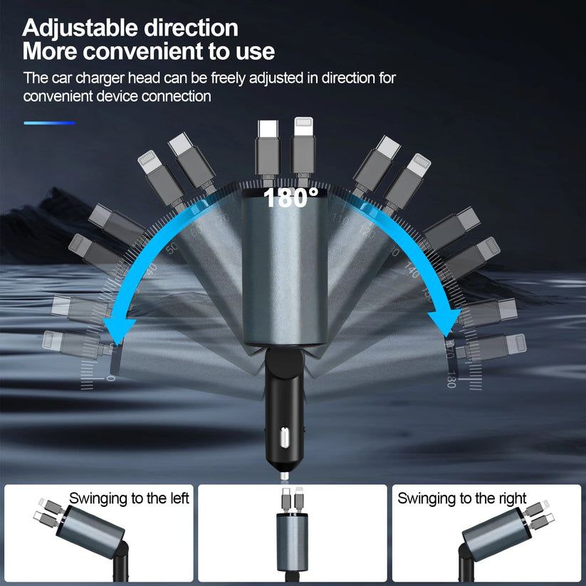 Chargeur de voiture rétractable 4en1 câble USB de type-C