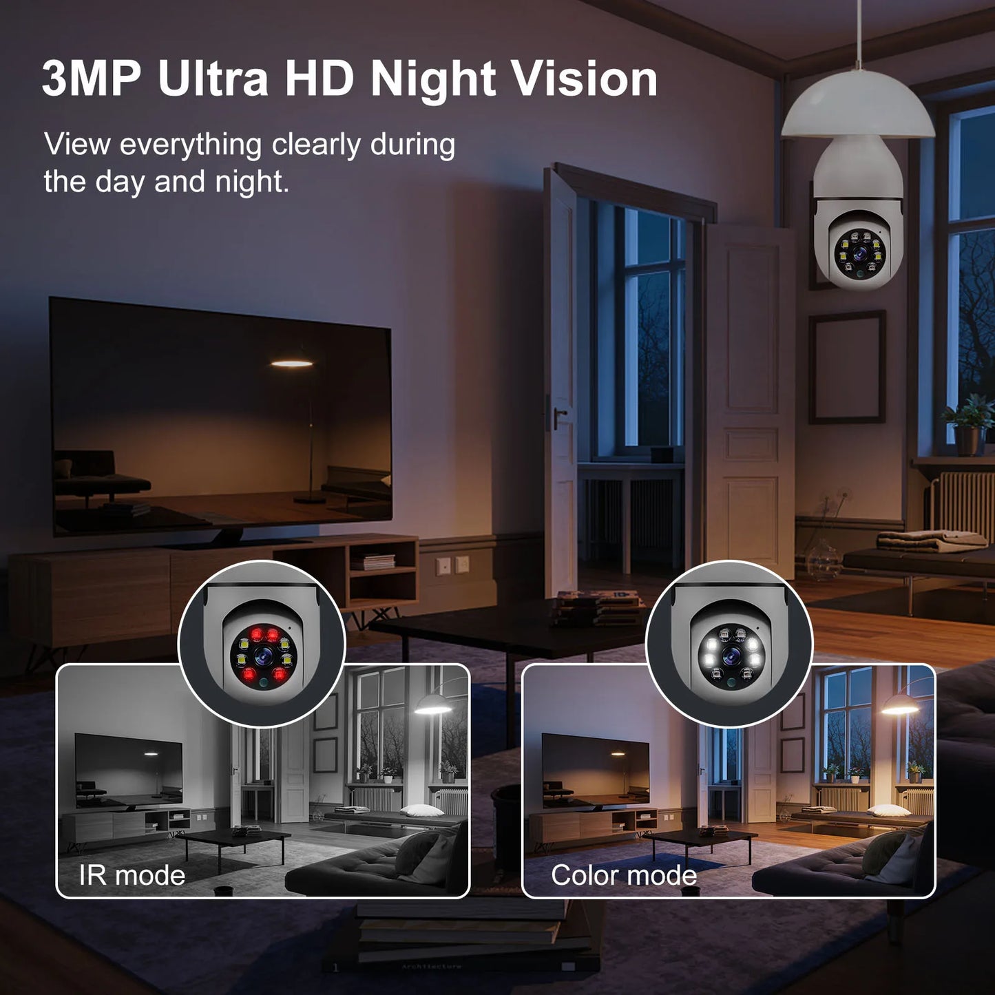 كاميرا بانورامية تعمل بتقنية الواي فاي، كاميرا مراقبة WIFI Panorama Camera Caméra de surveillance de type ampoule