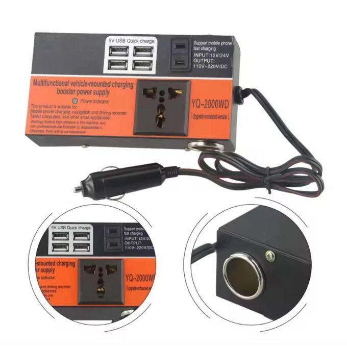 Multifunction vehicle inverter 2000W 220V Convertisseur de puissance pour voiture, transformateur de tension, affichage LED