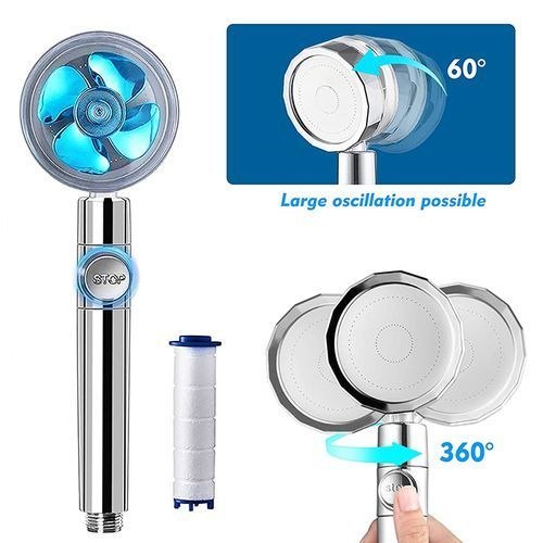 رأس دوش بمروحة رشاشة دوش دوران 360 درجة ضغط عالي Pommeau de Douche à Ventilateur Douchette à Hélice Haute Pression