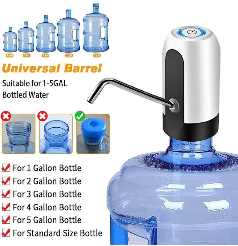 Water dispenser Pompe à eau électrique rechargeable pour bouteilles d'eau مضخة مياه كهربائية قابلة لإعادة الشحن لزجاجات المياه