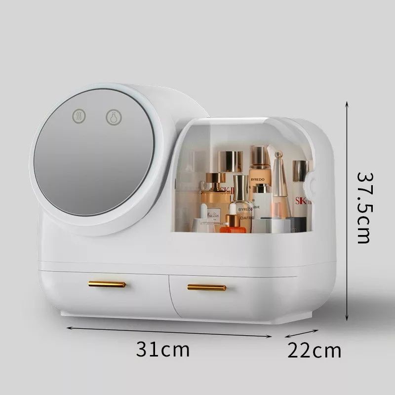 Organiseur de maquillage, boîte de rangement pour cosmétiques avec miroir LED