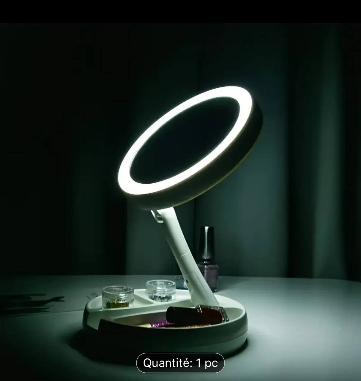 مرآة مكياج قابلة للطي بإضاءة LED مع صندوق تخزين