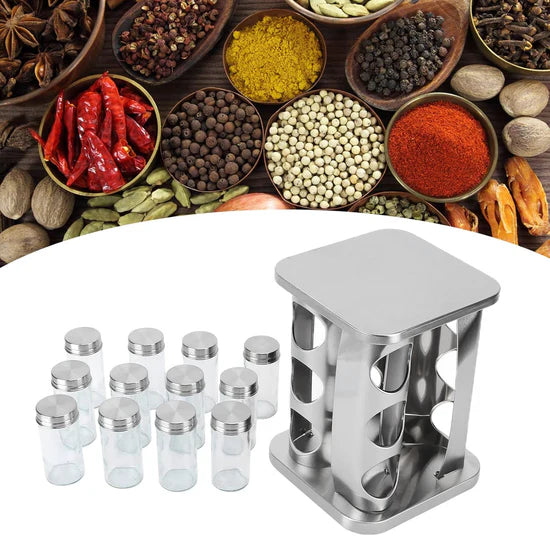حامل توابل دوّار من فولاذ مقاوم للصدأ 12 عبوة Rack à épices rotatif en acier inox 12 pots