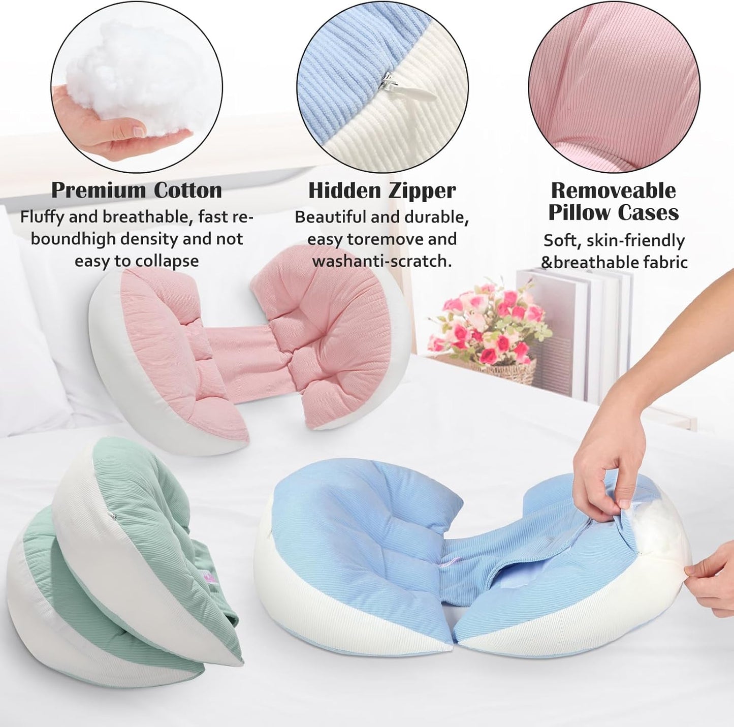 وسادة حمل، وسادة أذن للحمل، وسادة دعم للخصر Coussin de grossesse, Oreiller Enceinte Oreille de Grossesse, Coussin de Soutien à la Taille