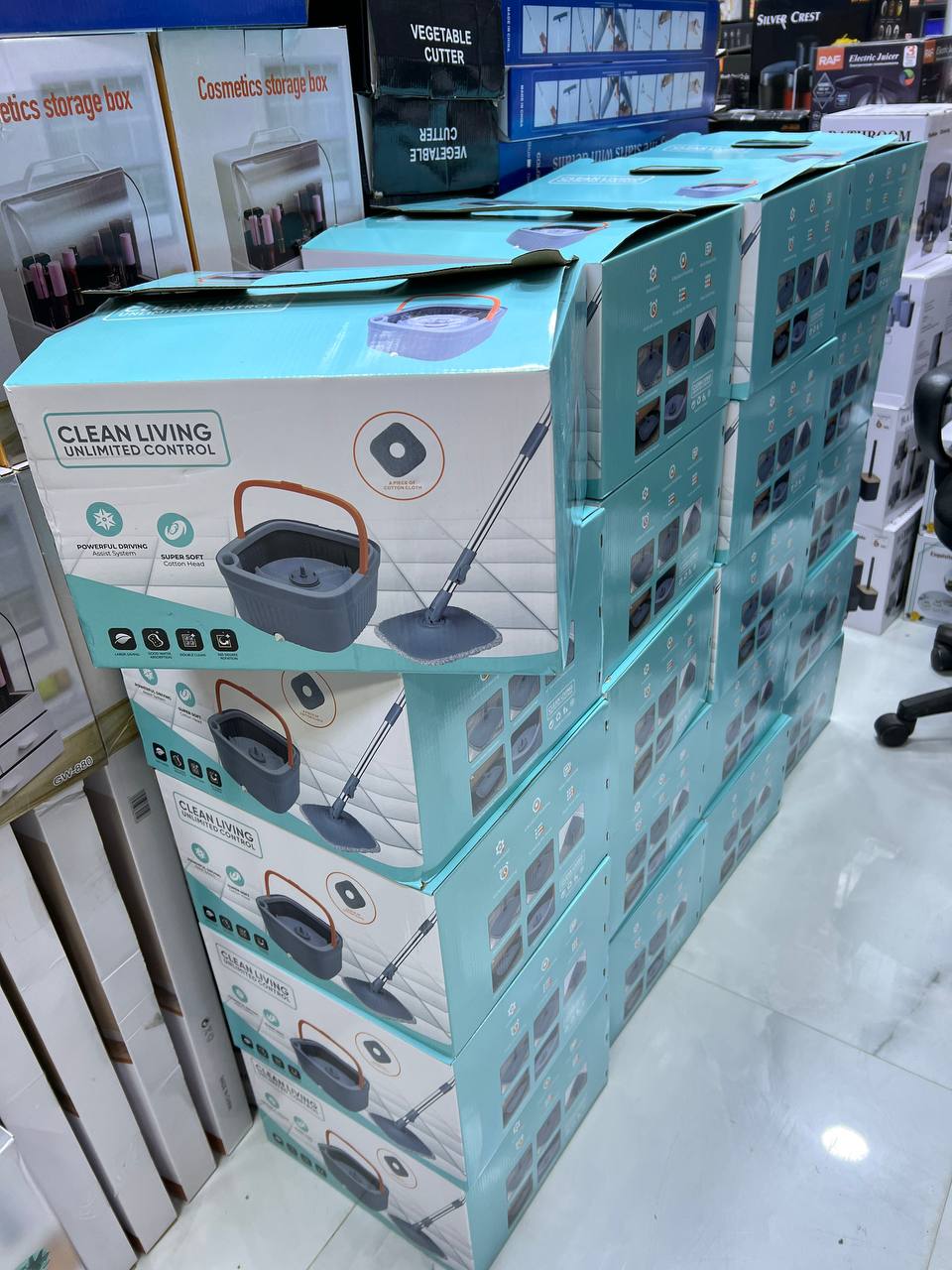 ممسحة مكنسة رطبة وجافة تنظيف الأرضيات Balai Serpillère Humide et Sec Système de Seau à 360°