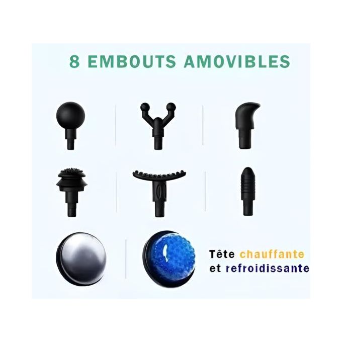 Pistolet de Massage musculaire à 8 têtes, Plusieurs niveaux de régulation de vitesse CY-008 مسدس تدليك العضلات بـ 8 رؤوس ومستويات متعددة للتحكم في السرعة