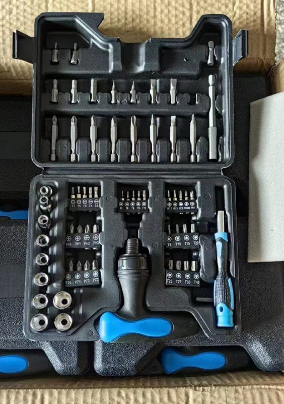 مجموعة رؤوس مفك البراغي والمقبس مع السقاطة kit d'embouts de tournevis et de douilles avec un cliquet