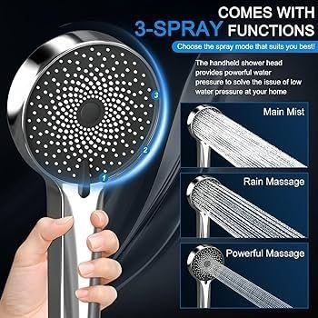 رأس دش أسود ب6 وظائف Pommeau de douche noir à 6 fonctions doté de fonctionnalités anti-calcaire et d'augmentation de la pression